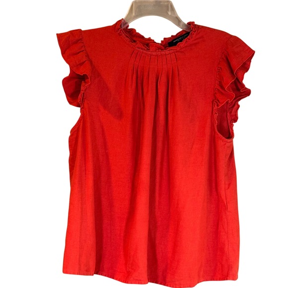 Marc New York Andrew Marc Tops - Marc New York Top Womens L Red Ruffle Sleeve Linen Blend Parisian Chic